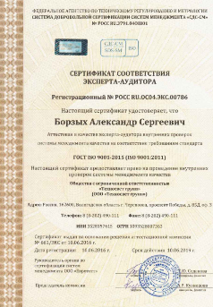 Сертификат соответствия эксперта-аудитора (Борзых А. С.)